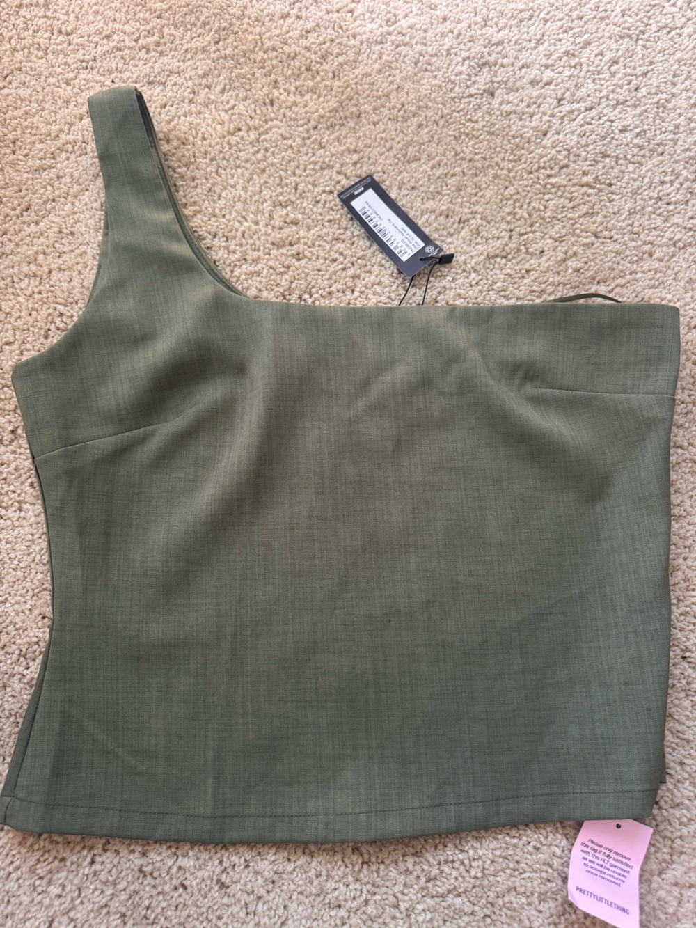 PrettyLittleThing Olive Asymmetric One-Shoulder Tank Top